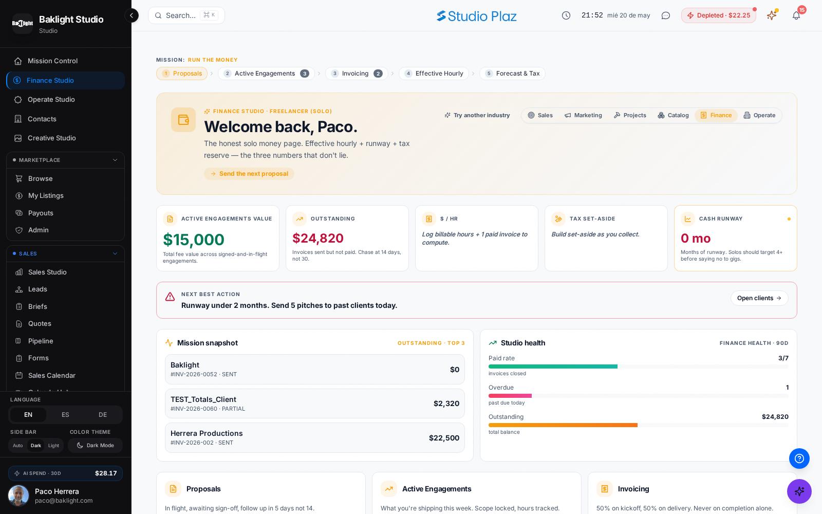 Finance Studio interface