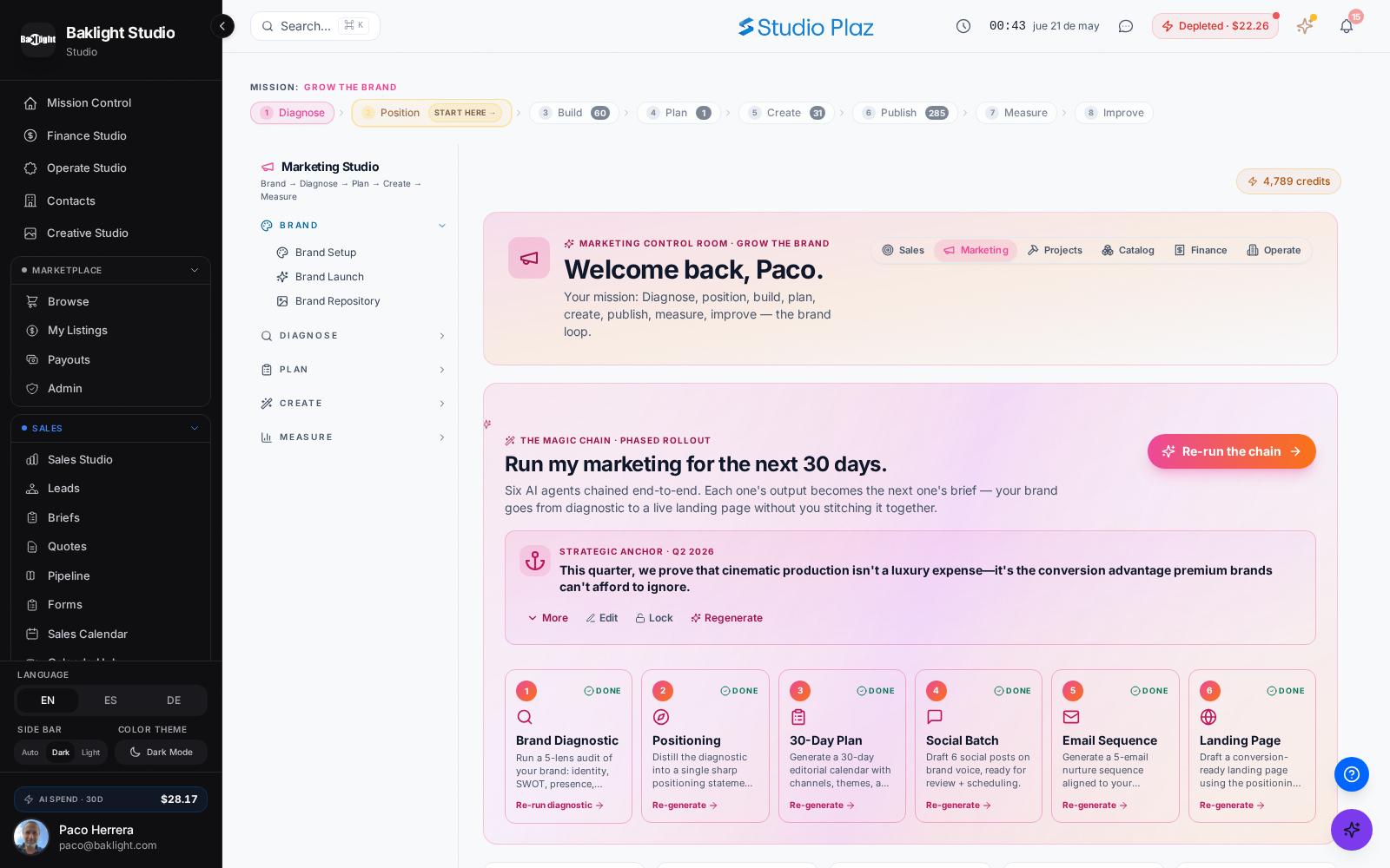 Marketing Studio interface